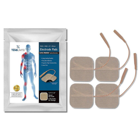 Premium Comfort Plus:  1.5" x 1.5" Square Tan Cloth Electrodes